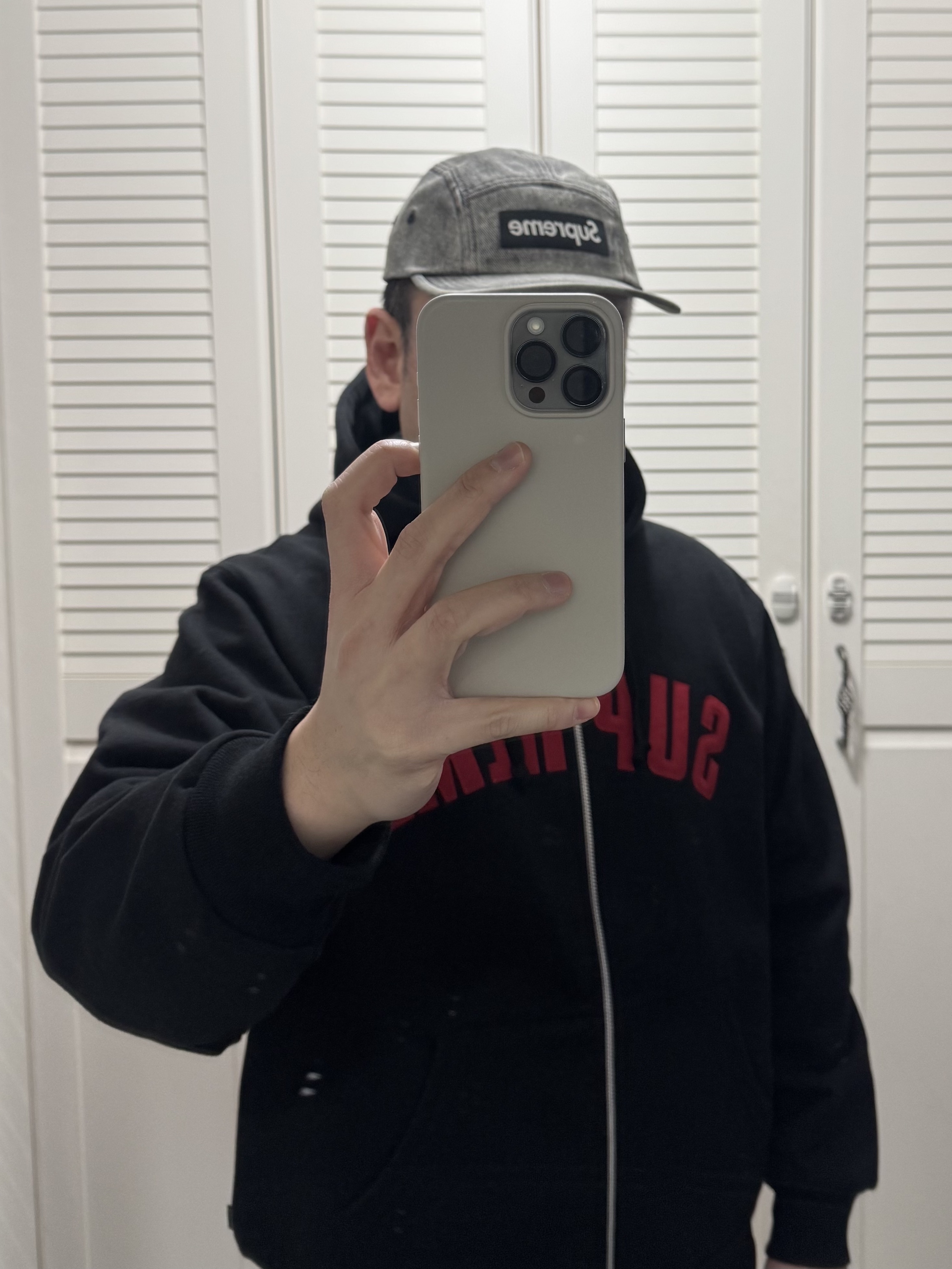 Supreme Arc Thermal Lined Zip Up Hooded Sweatshirt Black - 25FW 착용 스타일
