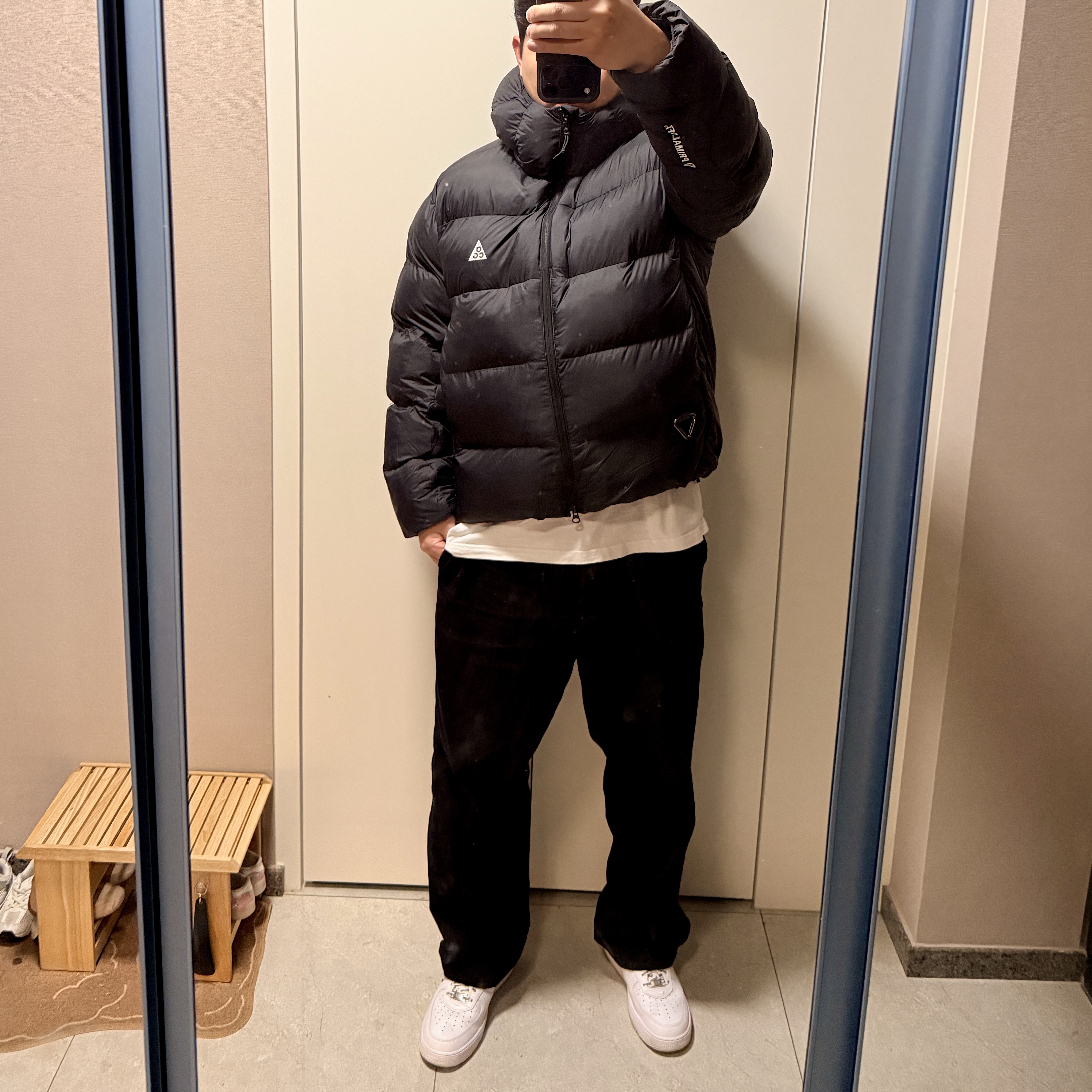 Nike ACG Therma-Fit ADV Lunar Lake Loose Hooded Jacket Black Summit White - Asia, Nike x Supreme x GOODENOUGH Air Force 1 Low White - 25SS 착용 스타일 - 1