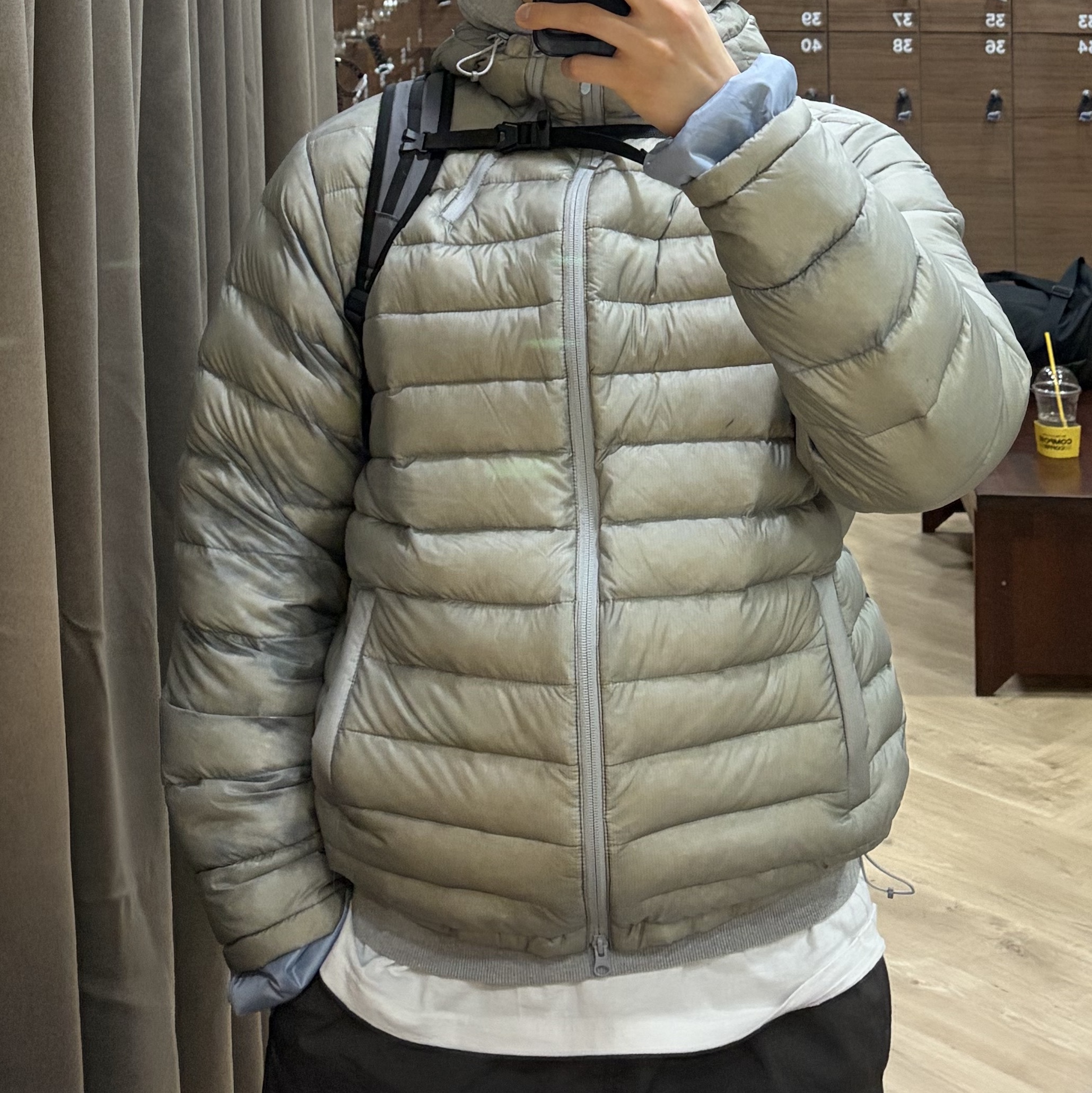 Sansan Gear Suffix Puffer Jacket Grey - 25FW 착용 스타일