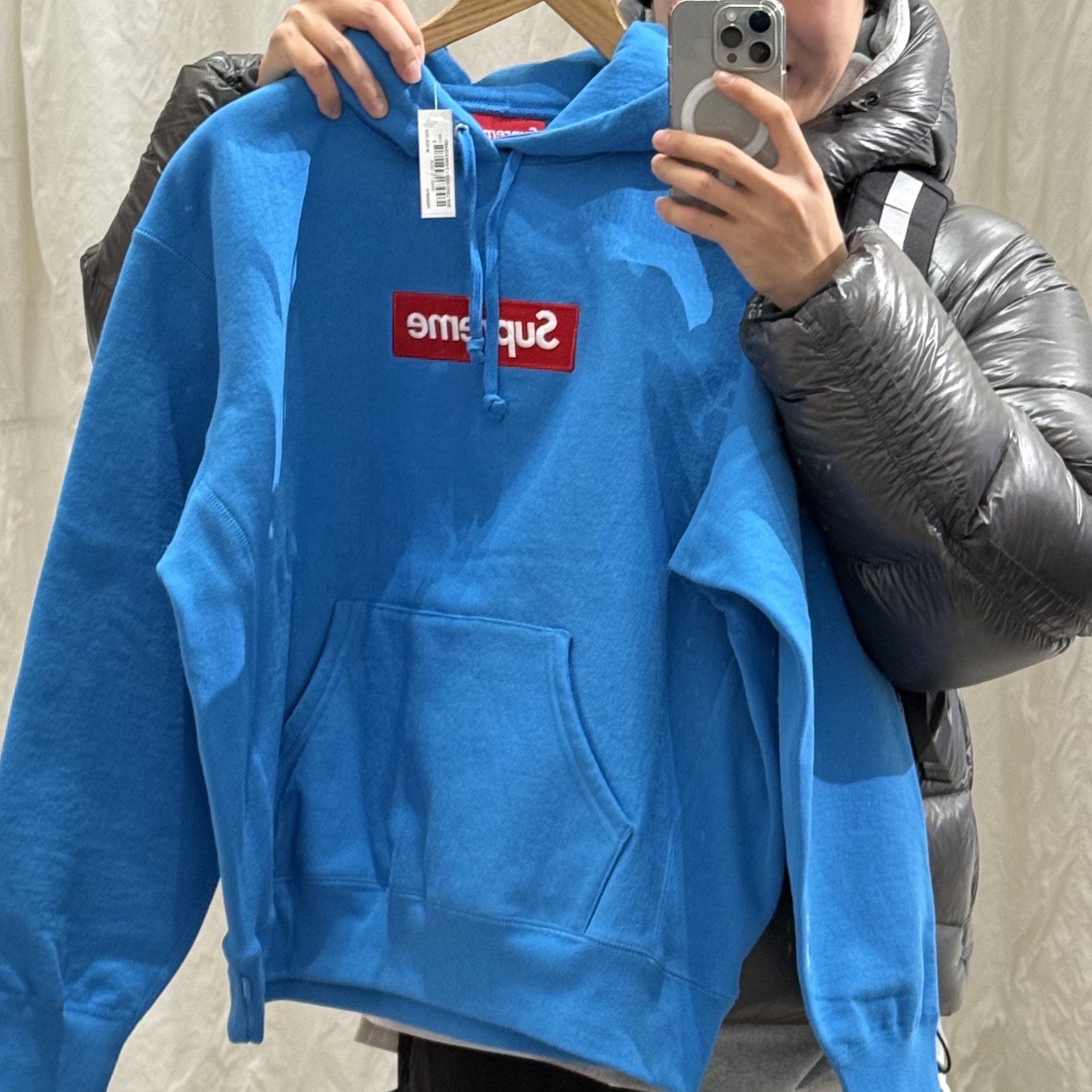 Supreme Box Logo Hooded Sweatshirt Cyan - 25FW 착용 스타일