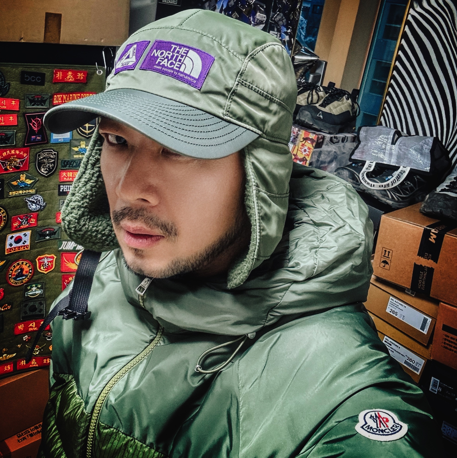 Palace x The North Face Purple Label Windstopper Field Hat Sage Green - 25FW 착용 스타일