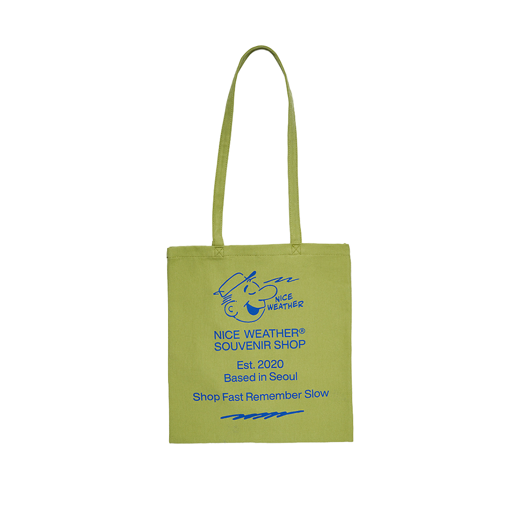 나이스 어패럴 수베니어 가이 토트백 라임(Nice Weather Apparel Souvenir Guy Tote Bag Lime)