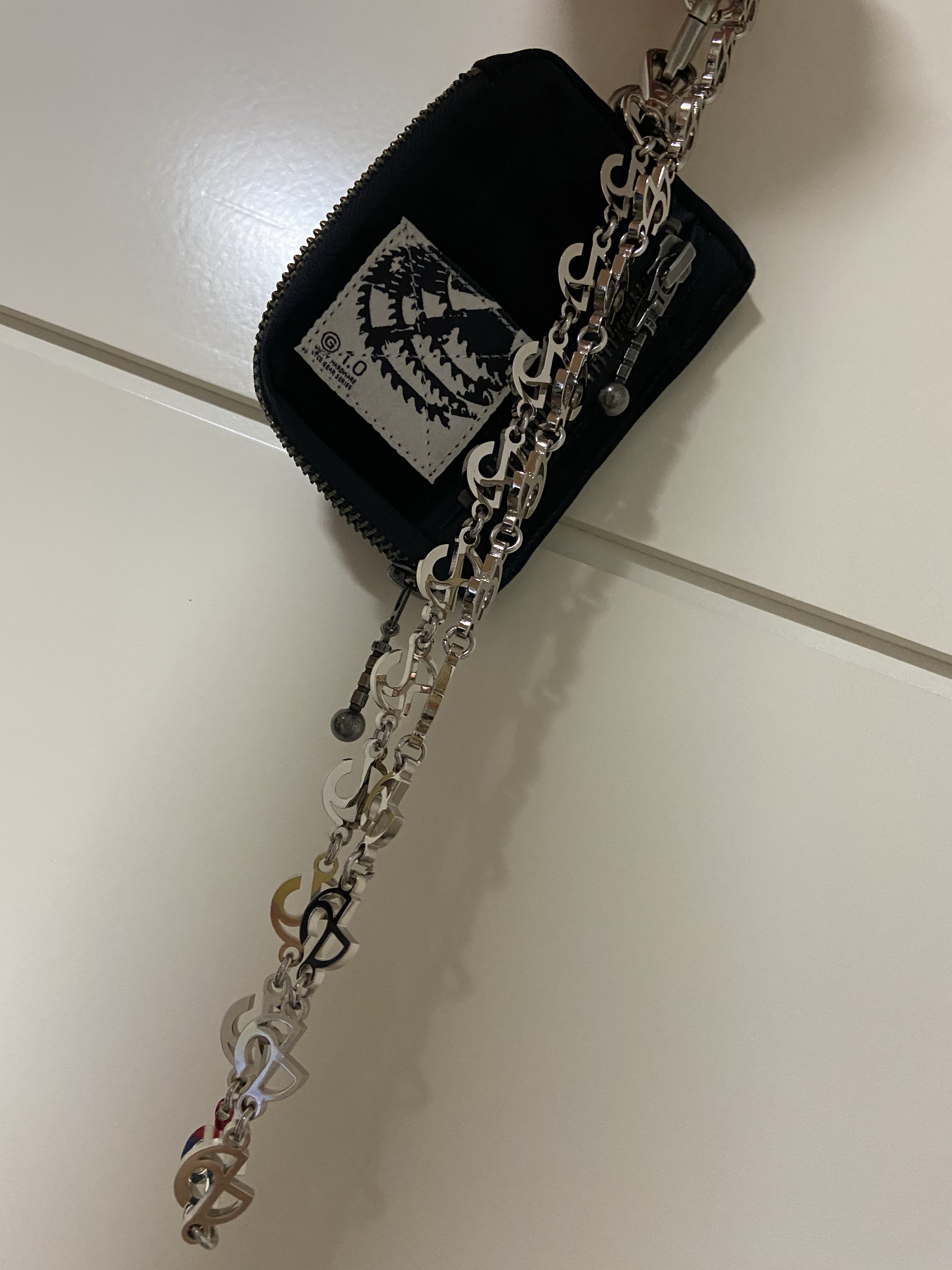 NOMANUAL Symbol Belt Chain, ETCE Gear Velvet Pouch Keyring Navy 착용 스타일