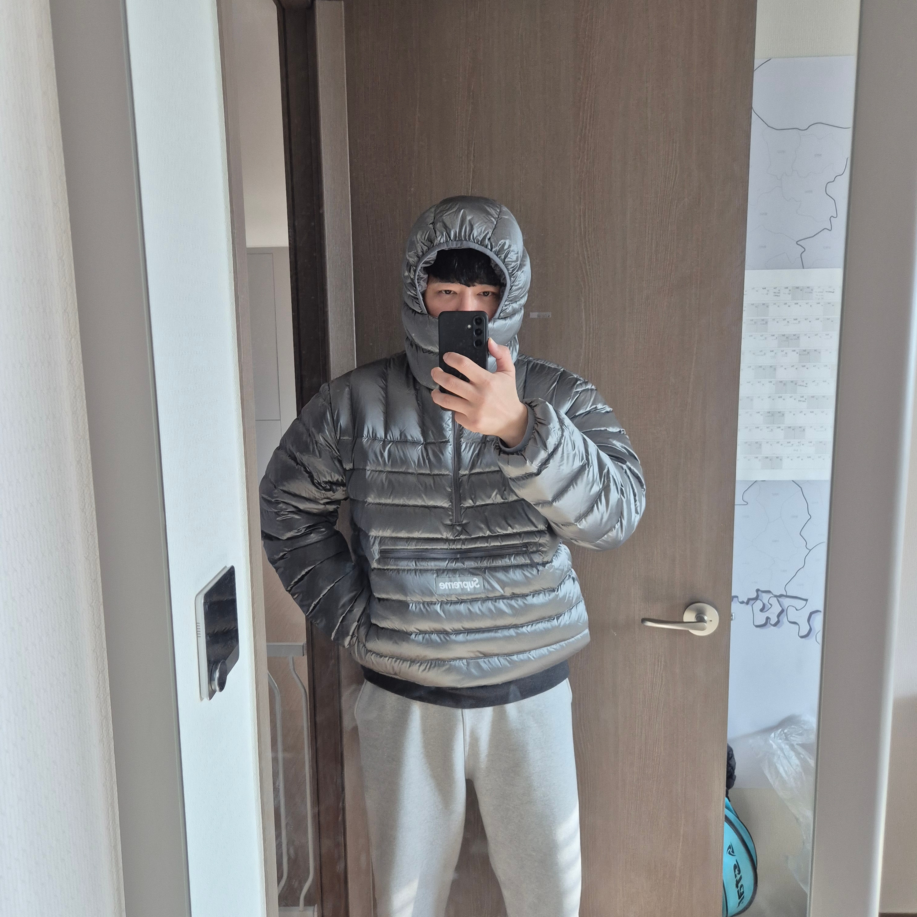 Supreme Micro Down Half Zip Hooded Pullover Silver - 25FW 착용 스타일 - 2