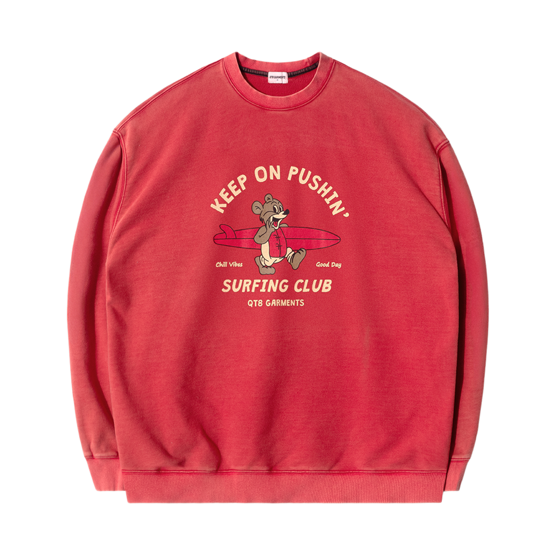 Q5AMMM004RED QT8 GARMENTS Nutty Surfing Club Washed Sweat Shirt Red