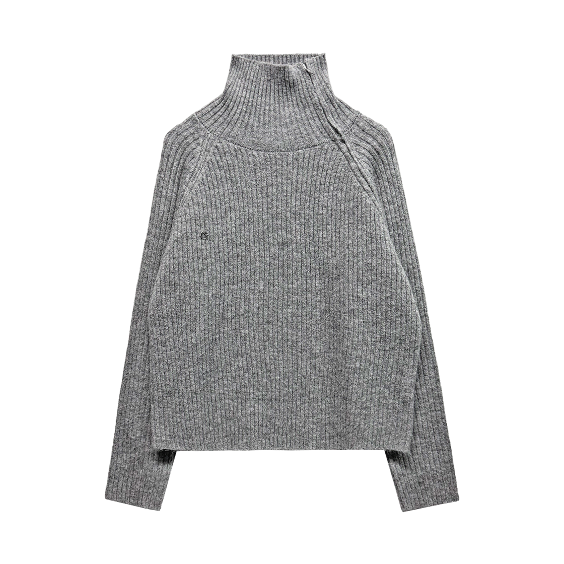 랜 아카이브 0091 숄더 집업 리브드 니트 - 그레이(LAN ARCHIVE 0091 Shoulder Zip-up Ribbed Knit Sweater - Gray)