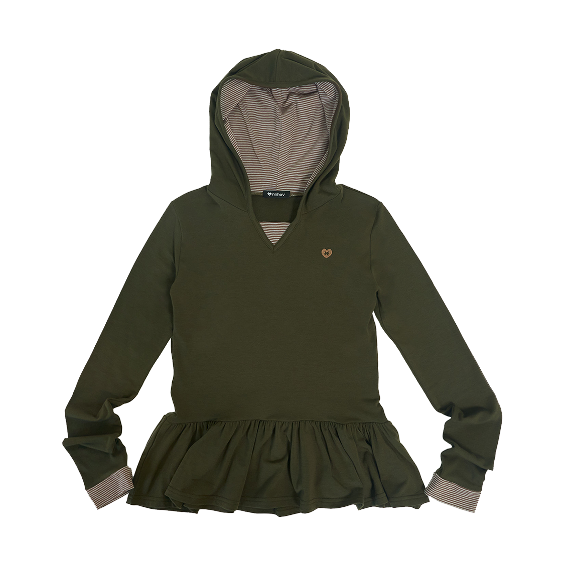 2EDT002K mihev Frill Layered Hoodie Khaki