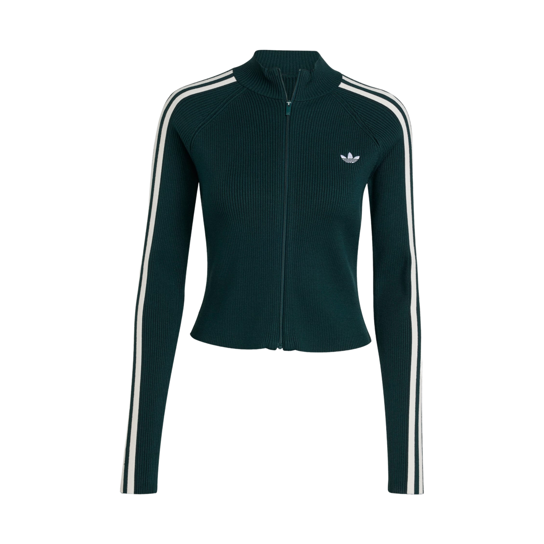 (W) 아디다스 아디컬러 삼선 슬림 니트 트랙 탑 오로라 아이비 - US 사이즈((W) Adidas Adicolor 3-Stripes Slim Knit Track Top Aurora Ivy - US Sizing)