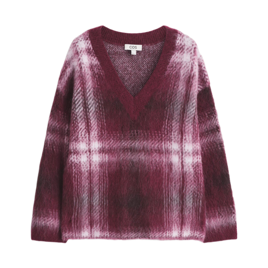 (W) 코스 체크 알파카 블렌드 스웨터 버건디 체크((W) COS Checked Alpaca Blend Sweater Burgundy Checked) - 1