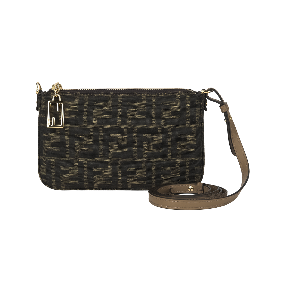 8BS073AD23F1GE3 Fendi Baguette Jacquard FF Fabric Chain Pouch Bag Brown