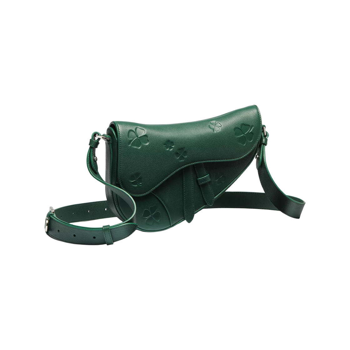 1ADPO413TRD-H620 Dior Clover Embroidery Calfskin Saddle Bag Bright Green