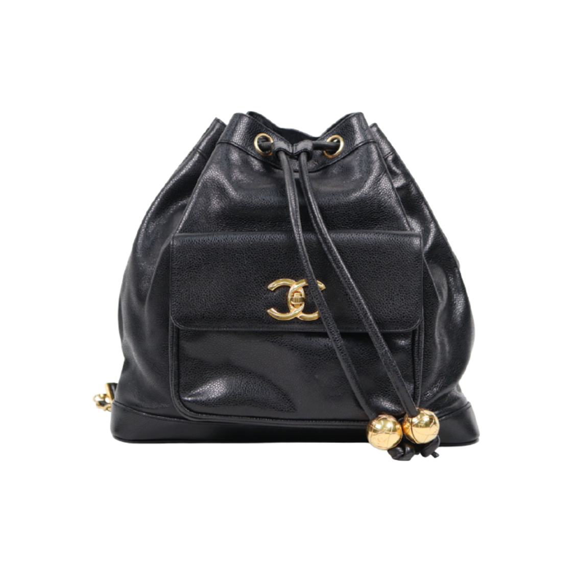 IT64TTBDKUFE Chanel Black Caviar Drawstring Pocket Backpack A-A43909