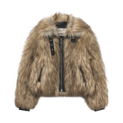 (W) Matin Kim Neck Buckle Crop Fur Jumper Beige