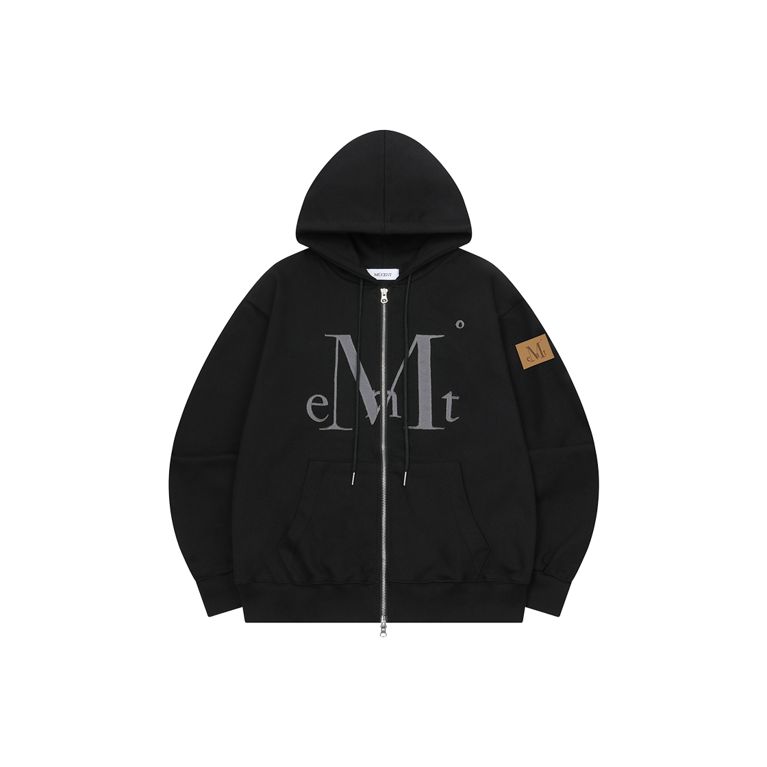 무센트 와디 아플리케 로고 후드 집업 남녀공용 (3컬러) 블랙(MUCENT Wadi Applique Logo Hood Zip-Up Unisex (3Color) Black)