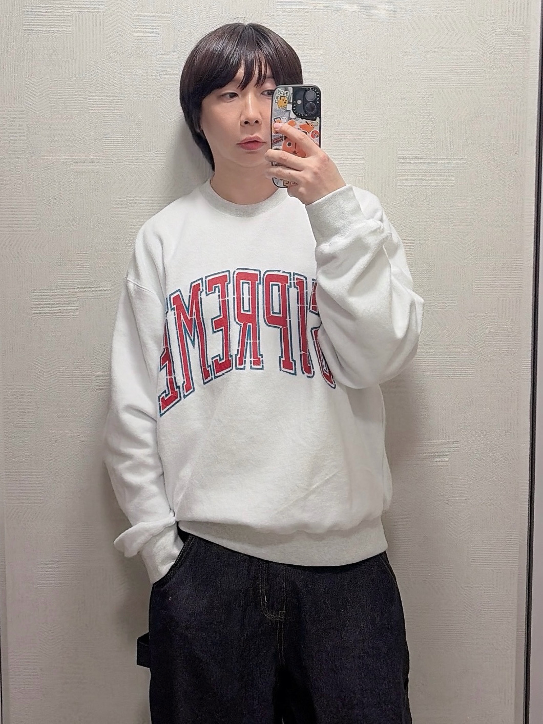 Supreme Inside Out Crewneck Ash Grey - 23FW 착용 스타일