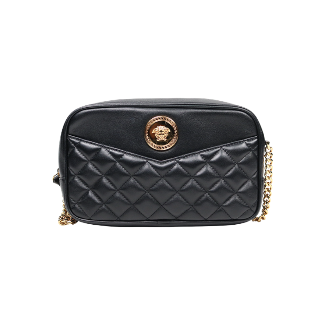 ITE9S5QU6OC6 Versace Black Quilted Medusa Shoulder Bag C-A44385