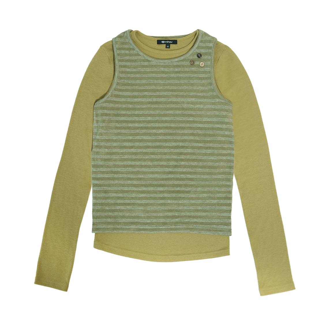 미헤브 쓰리버튼 니트베스트 롱슬리브 세트 올리브(mihev Three-Button Knit Vest Long Sleeve Set Olive) - 1