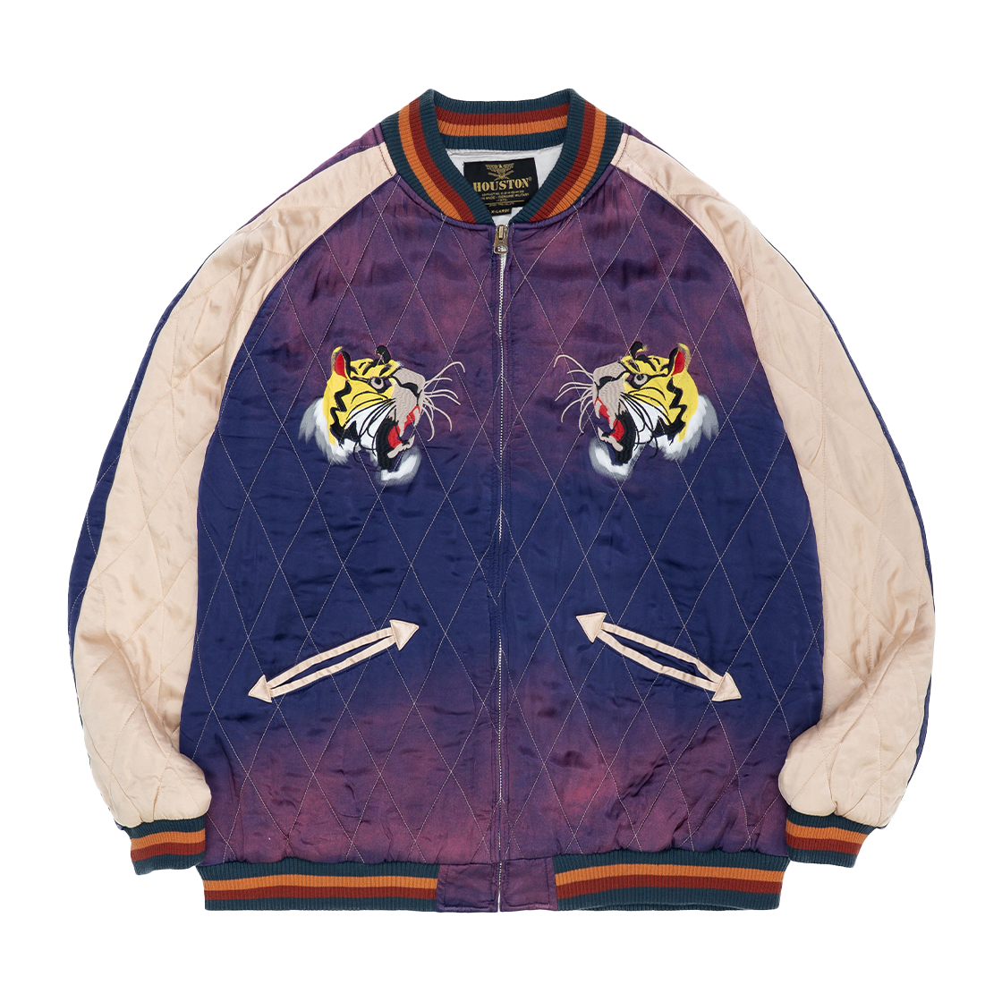 51528VWNV Houston Japan Vintage Wash Souvenir Jacket Tiger Navy 51528VW