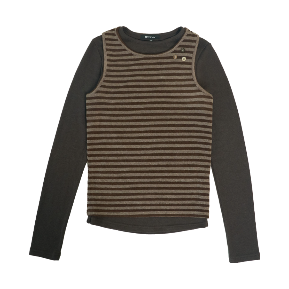 2EDT001B mihev Three-Button Knit Vest Long Sleeve Set Brown