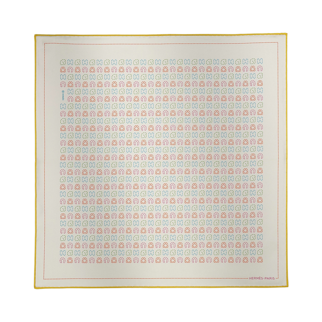 H806378T06 Hermes Couture Sellier Pocket Square 45 Silk & Blanc Jaune Orange