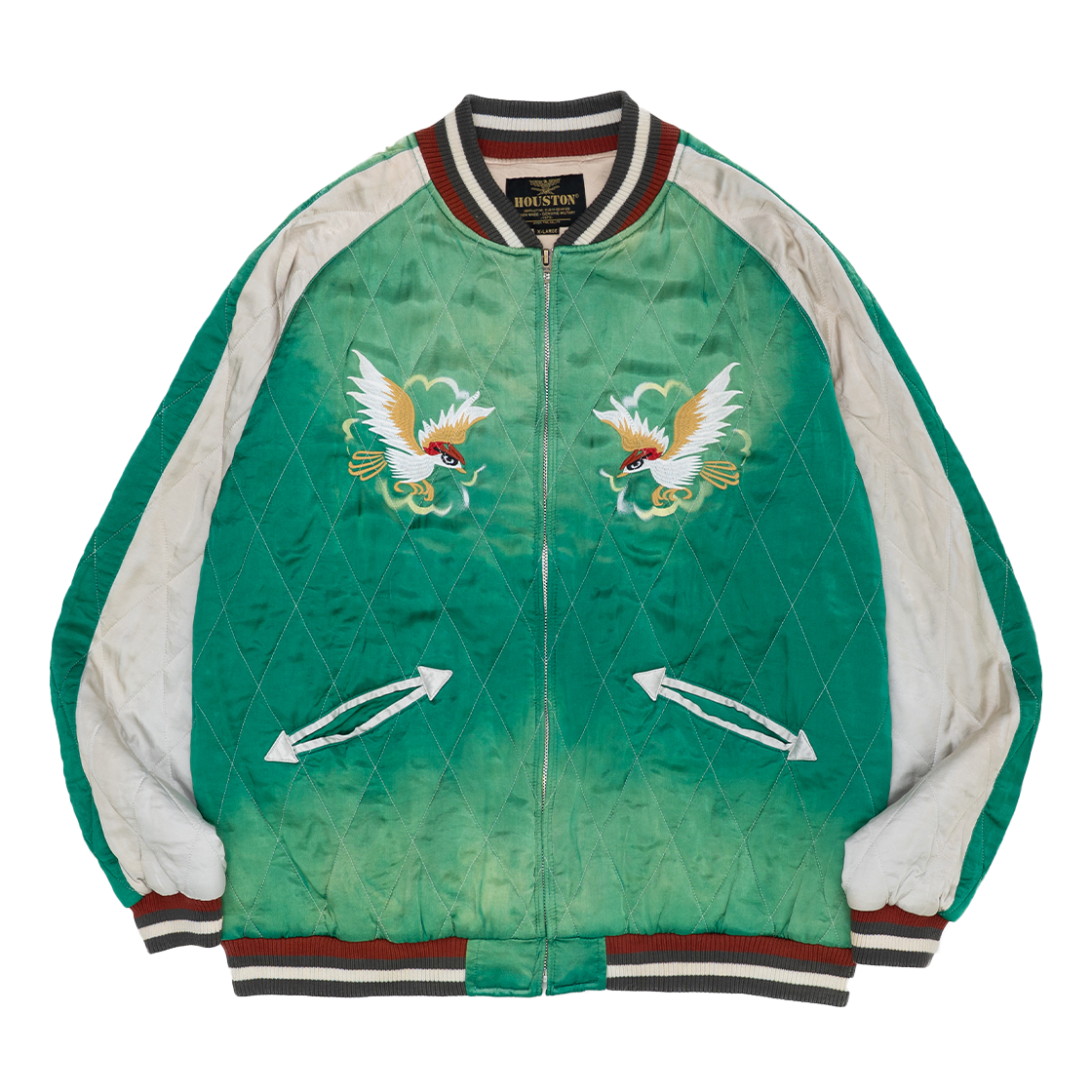 51527VWGR Houston Japan Vintage Wash Souvenir Jacket Map Green 51527VW