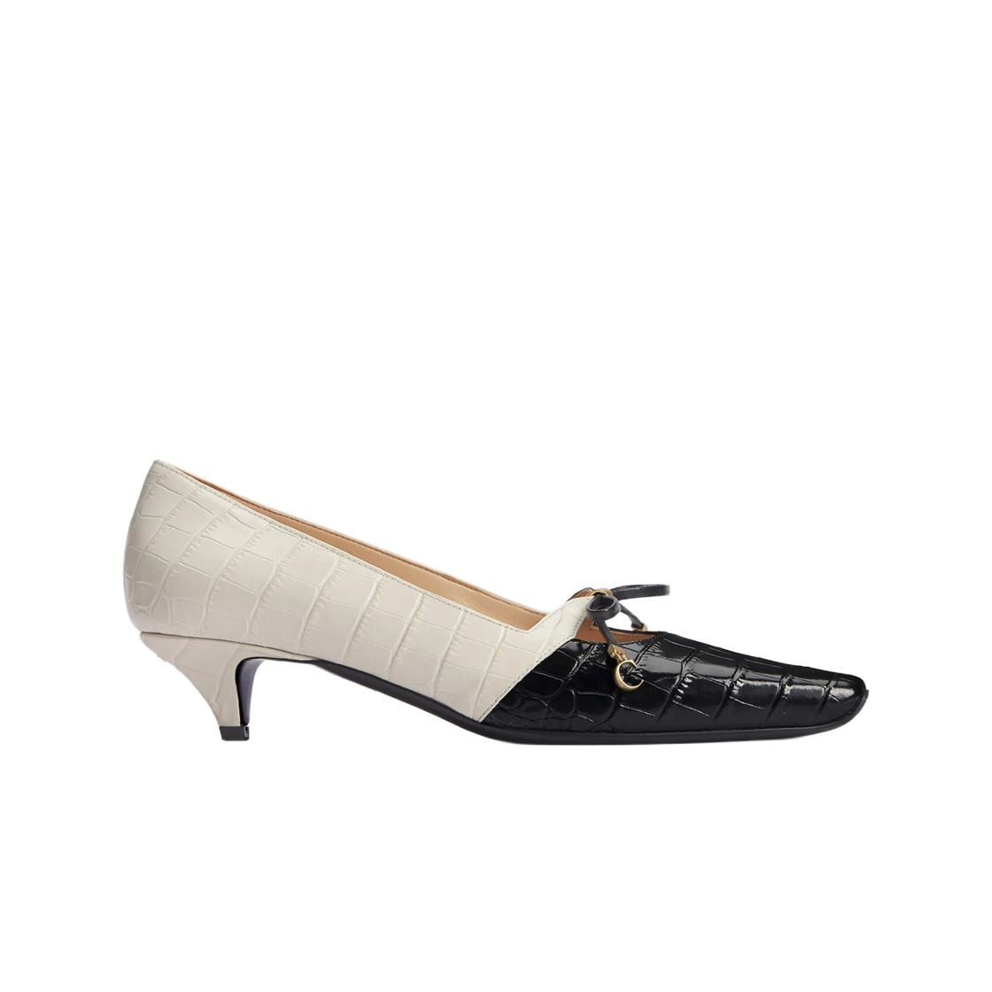 (W) 디올 뮤즈 크로커다일 모티브 프린트 카프스킨 펌프스 블랙 크림((W) Dior Muse Crocodile Motif Print Calfskin Pumps Black Cream) - 1