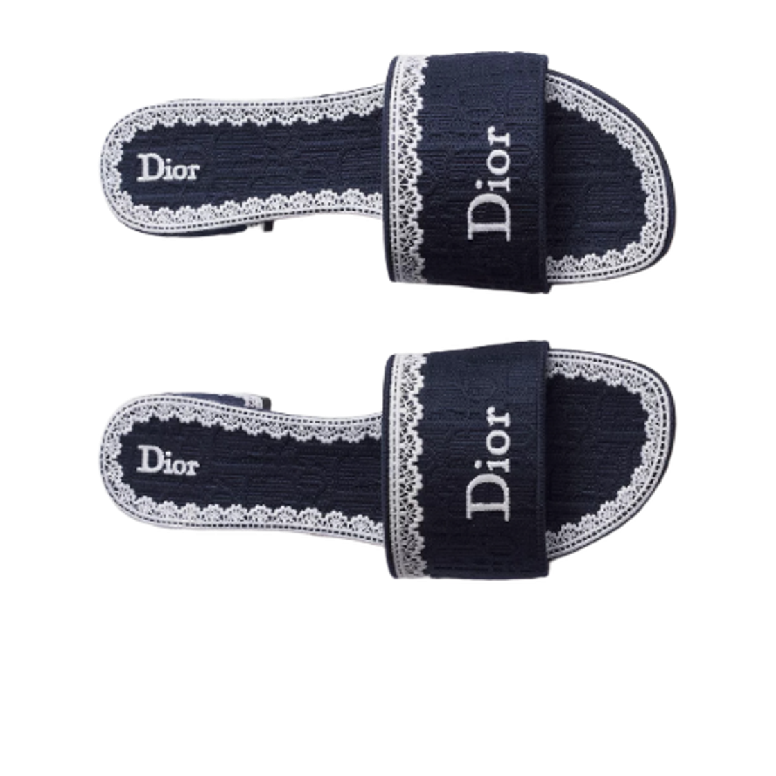 (W) 디올 디올아무르 당텔 오블리크 자수 뮬 힐 블루 화이트((W) Dior Dioramour Dentelle Oblique Embroidery Mule Heels Blue White) - 2