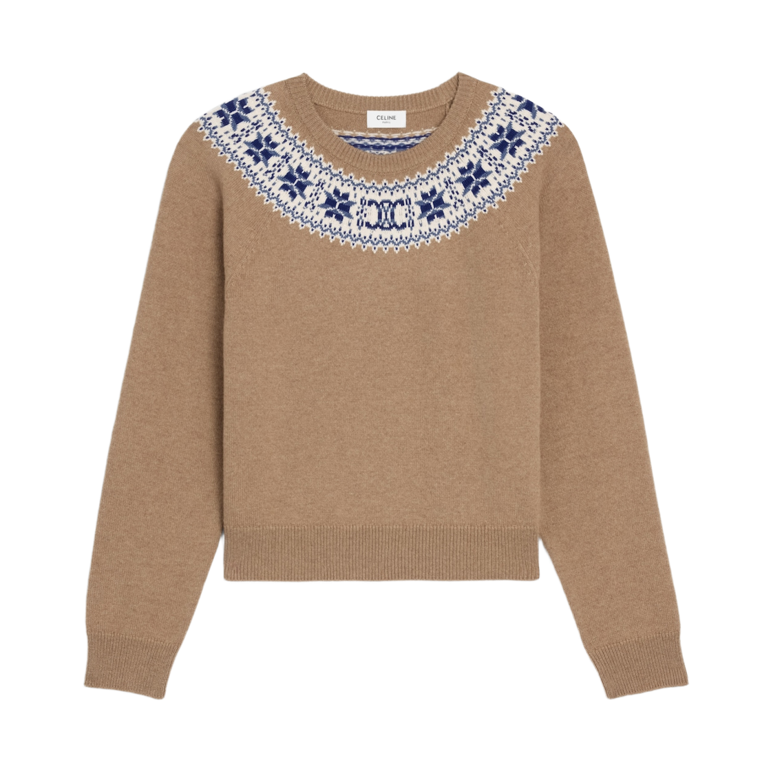 RY0HM0N82-04FG (W) Celine Fair Isle Cashmere Crew Neck Sweater Camel