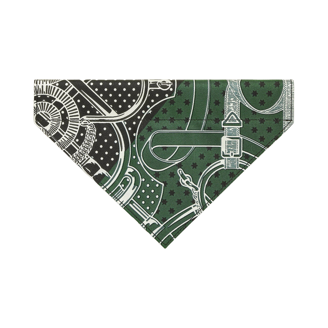 H800751E02 Hermes Small Eperon D'Or Dog Bandana Scarf Fabric & Vert Anglais Noir
