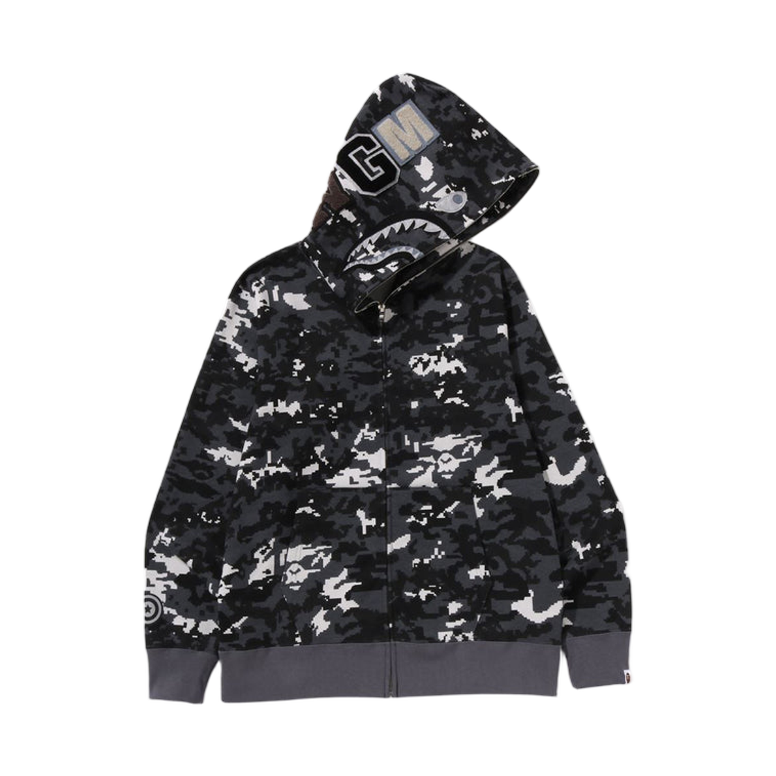 베이프 멀티 픽셀 카모 샤크 레귤러 핏 풀 집 후드 블랙(BAPE Multi Pixel Camo Shark Regular Fit Full Zip Hoodie Black) - 1