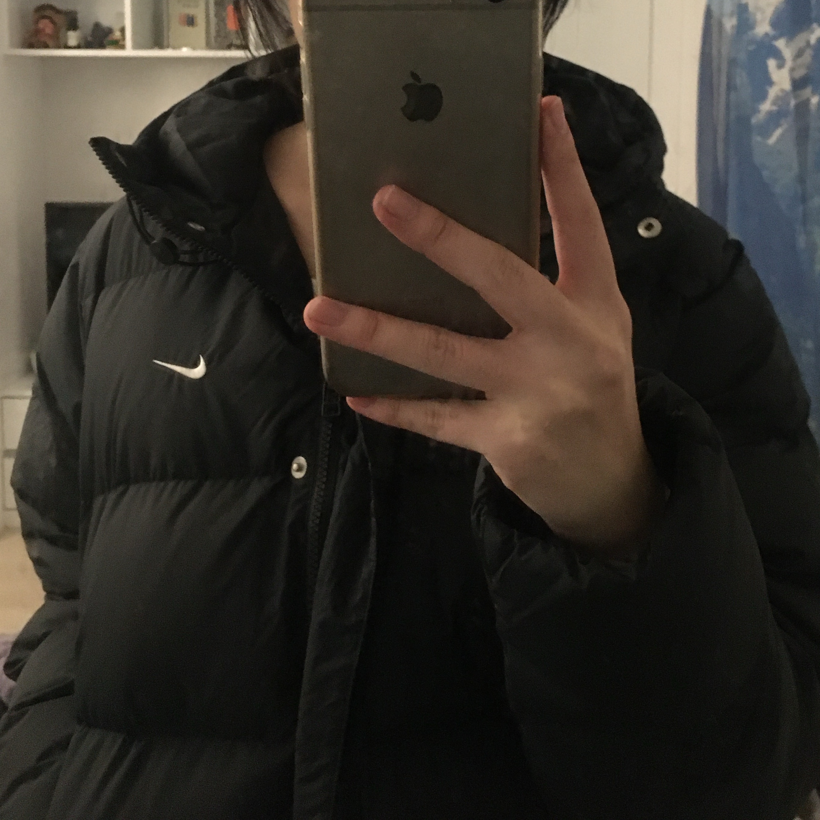 (W) Nike NSW Metro Therma-Fit Loose Fit Hooded Padded Jacket Black White 착용 스타일