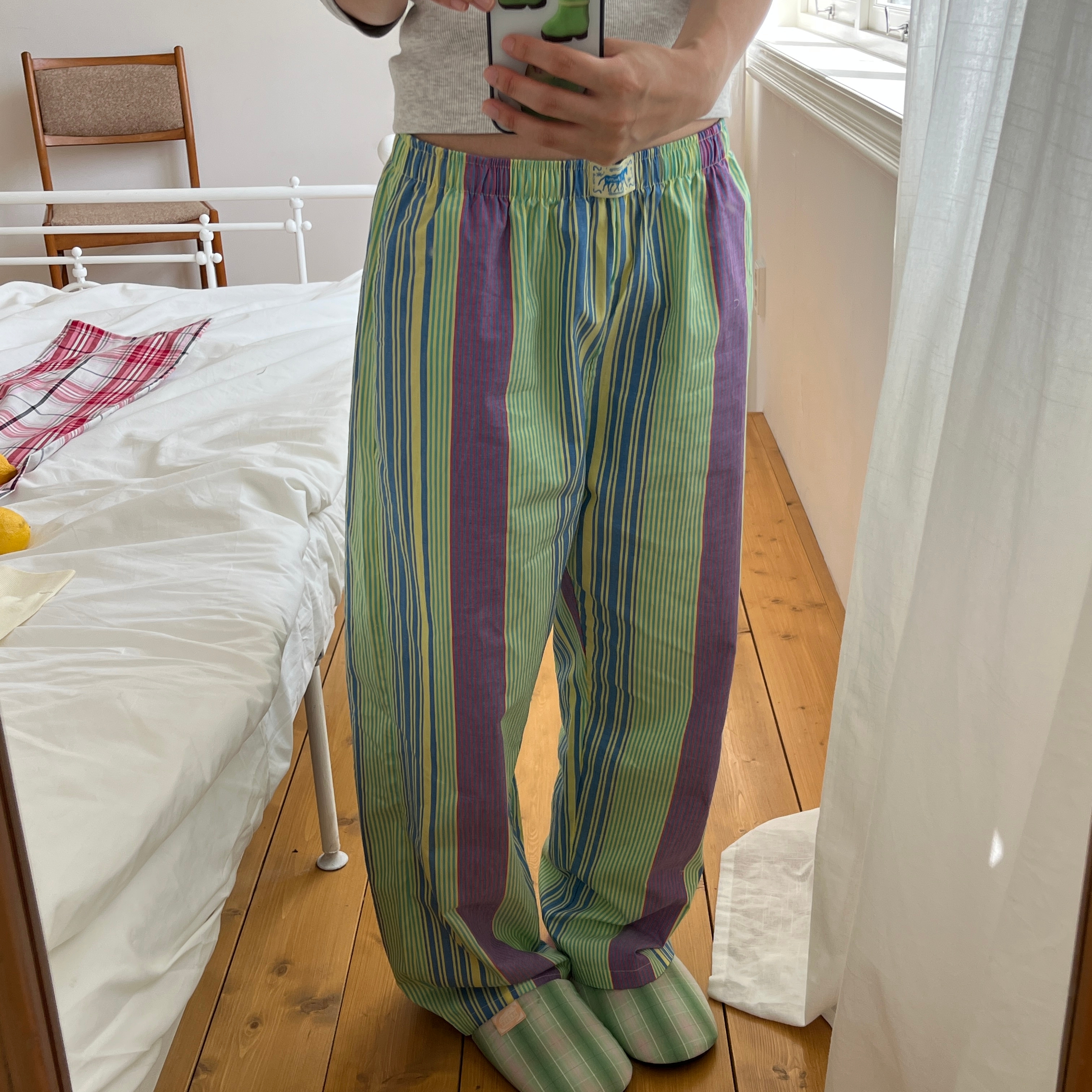 [3% 적립] POUPPET Cutie Check Room Shoes Green check + pink M size, [3% 적립] POUPPET Lime Squeeze Pajama Pants 착용 스타일 - 1