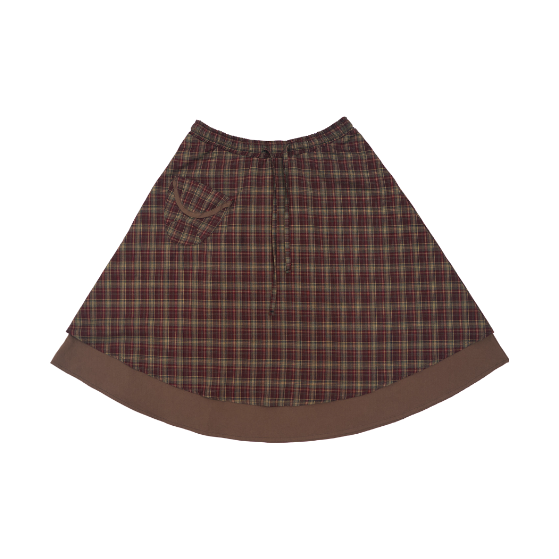미헤브 체크 포켓 미디 스커트 버건디 브라운(mihev Check Pocket Midi Skirt Burgundy Brown)