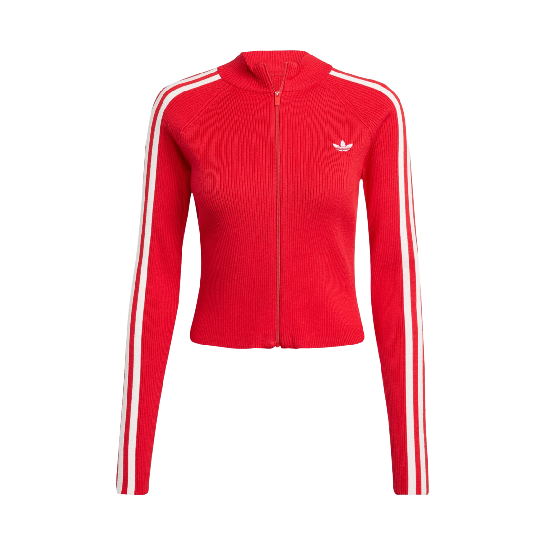 (W) 아디다스 아디컬러 삼선 슬림 니트 트랙 탑 베러 스칼렛 - KR 사이즈((W) Adidas Adicolor 3-Stripes Slim Knit Track Top Better Scarlet - KR Sizing)