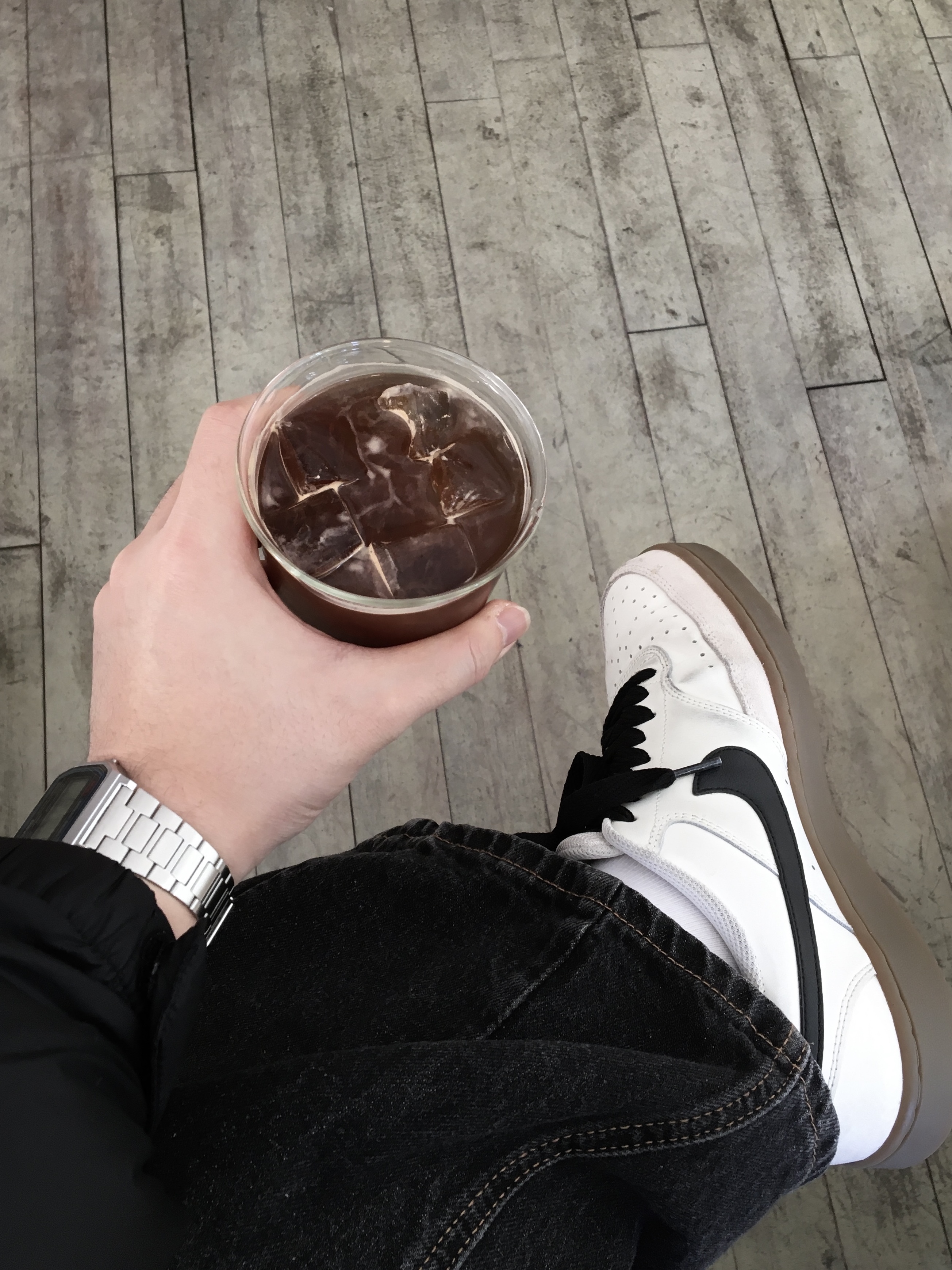 Casio A-158WA-1, Nike Court Vision Low Sail Light Orewood Brown 착용 스타일