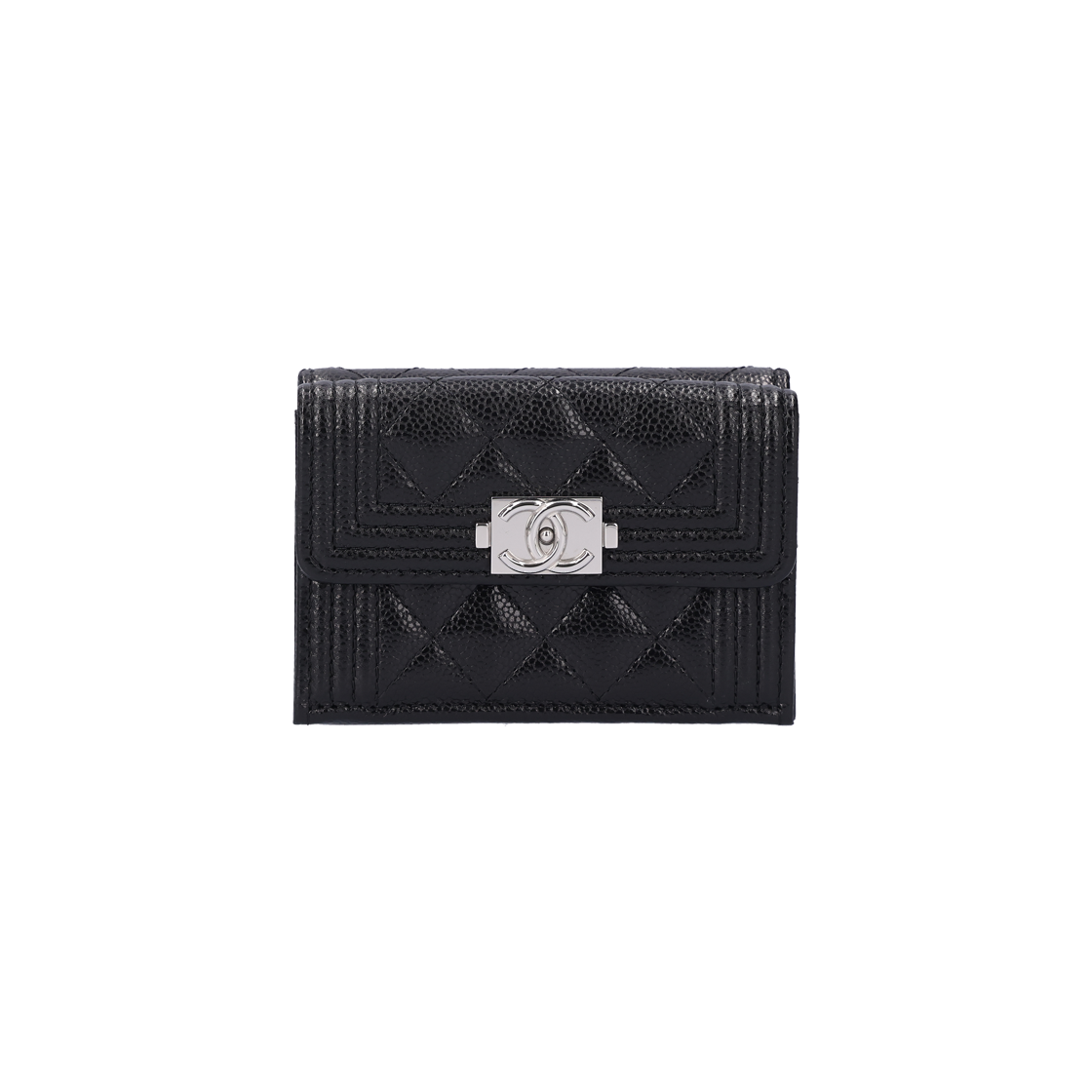IT9T47G39AIA Chanel Boy Chanel Small Flap Wallet in Black Grained Calfskin with Silver Hardware