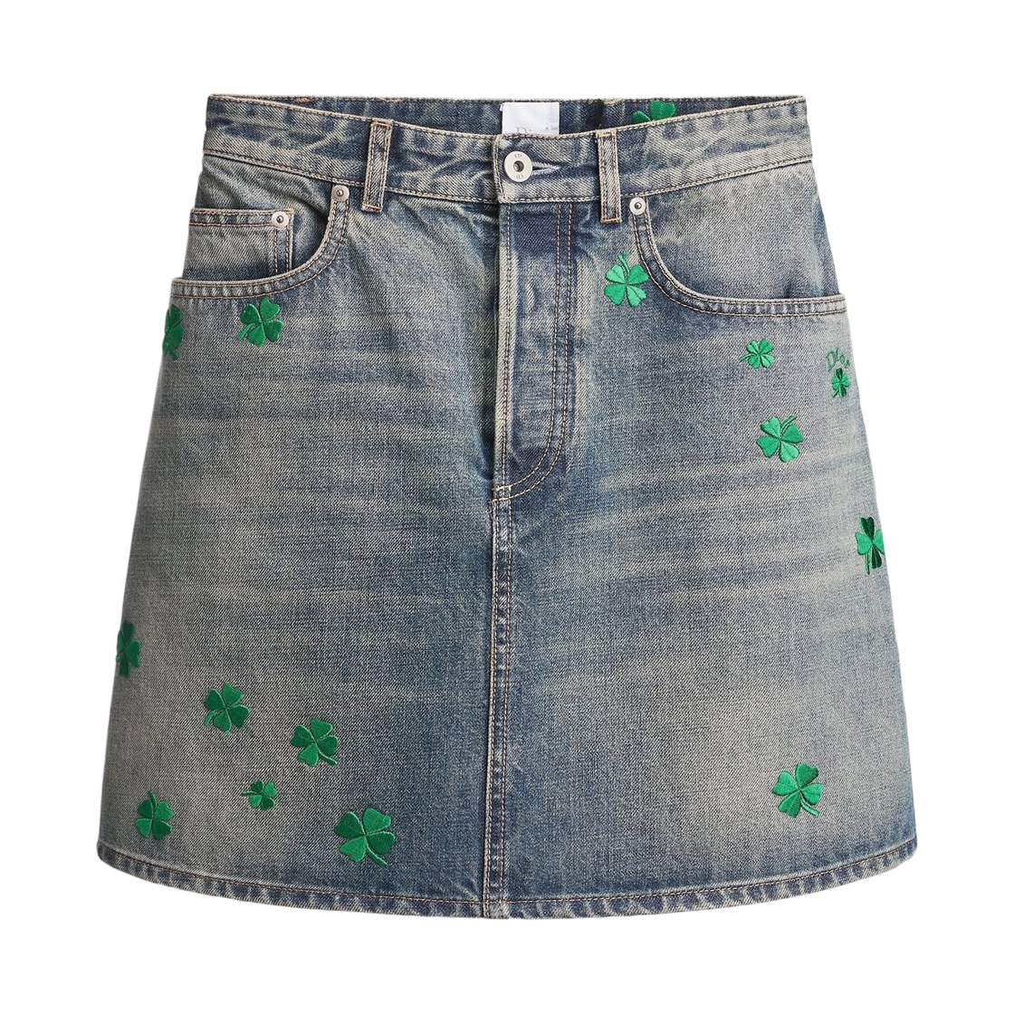 (W) 디올 클로버 모티브 코튼 데님 자수 미니 스커트 블루((W) Dior Clover Motif Cotton Denim Embroidery Mini Skirt Blue)