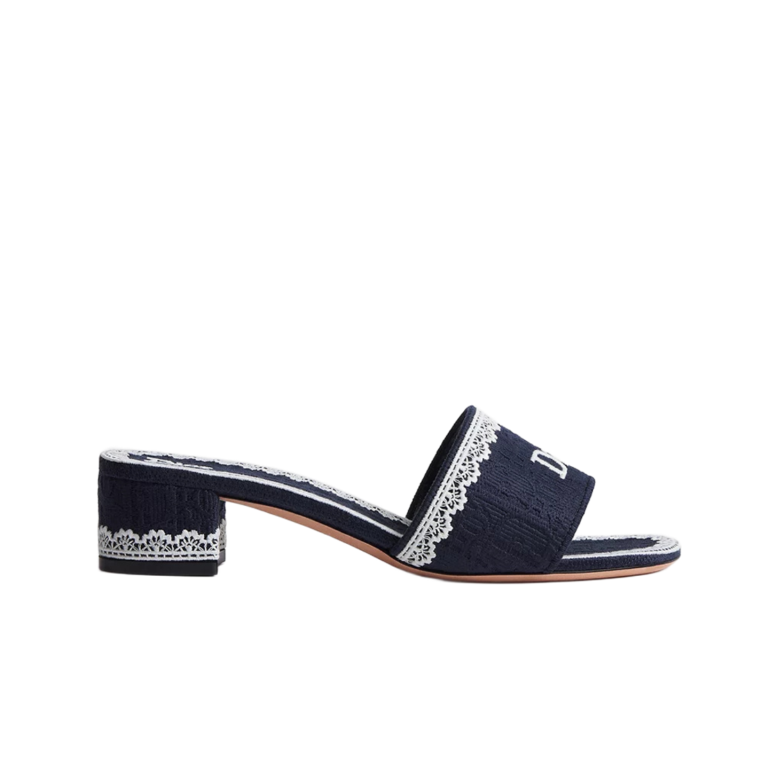KCO530OCC-S32N (W) Dior Dioramour Dentelle Oblique Embroidery Mule Heels Blue White