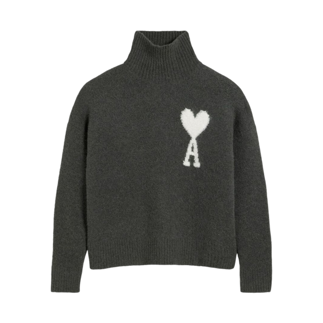 UKS425-KN0032-061 AMI de Coeur Turtleneck Sweater Dark Grey White