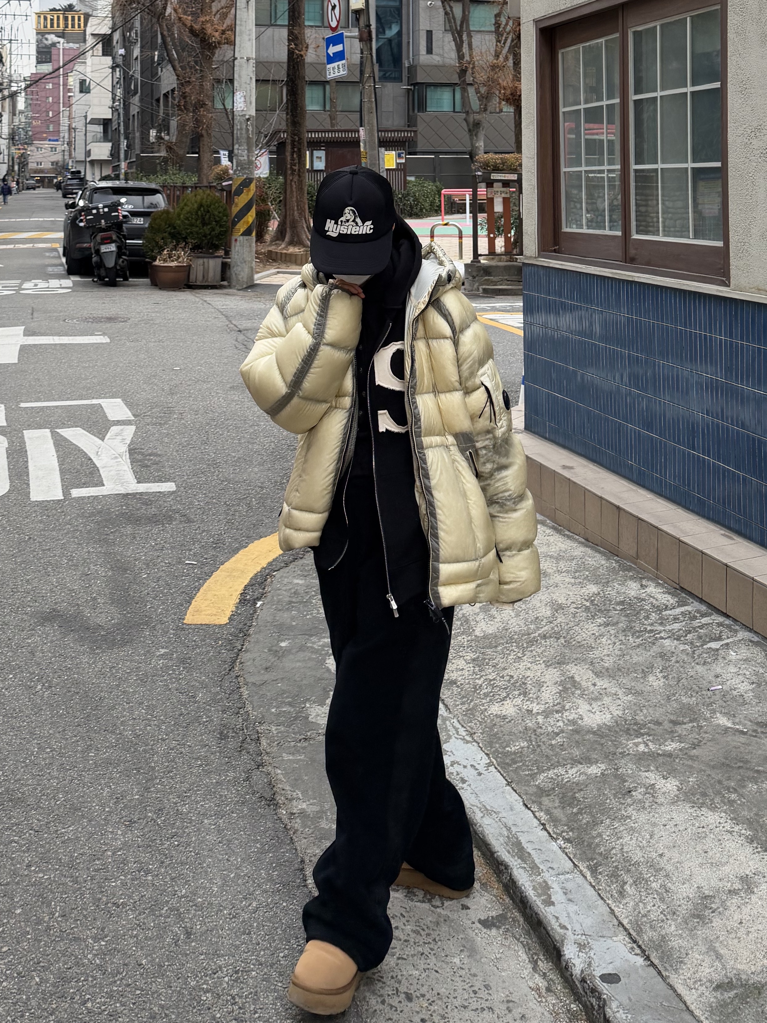 C.P. Company D.D. Shell Hooded Down Jacket Gauze White - 25FW, C.P. Company Korea Exclusive D.D. Shell Hooded Down Jacket Lunar Rock - 25FW 착용 스타일 - 1