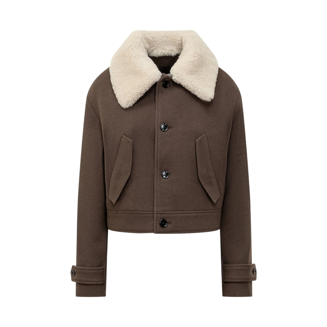 FJK269-WV0049-221 (W) AMI Shearling Collar Wool Jacket Dark Coffee