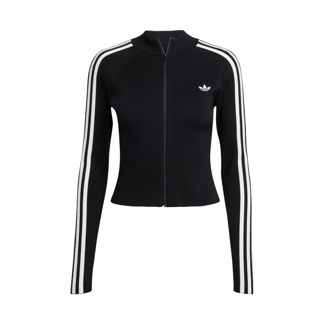 (W) 아디다스 아디컬러 삼선 슬림 니트 트랙 탑 블랙 - US 사이즈((W) Adidas Adicolor 3-Stripes Slim Knit Track Top Black - US Sizing)