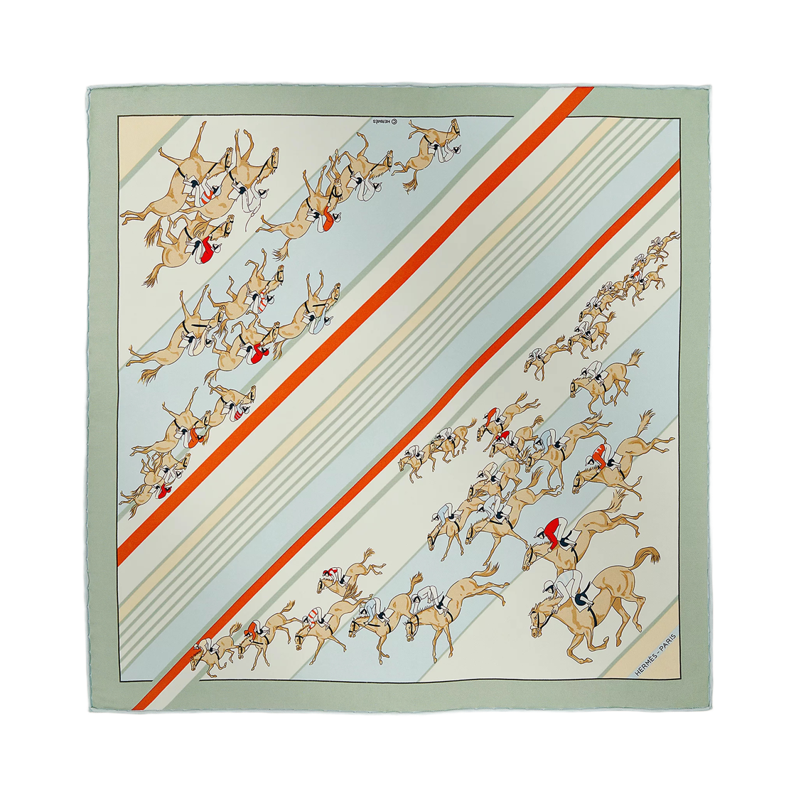 H894178S05 Hermes Les Courses Scarf 45 Vert Amande Bleu Ciel Orange