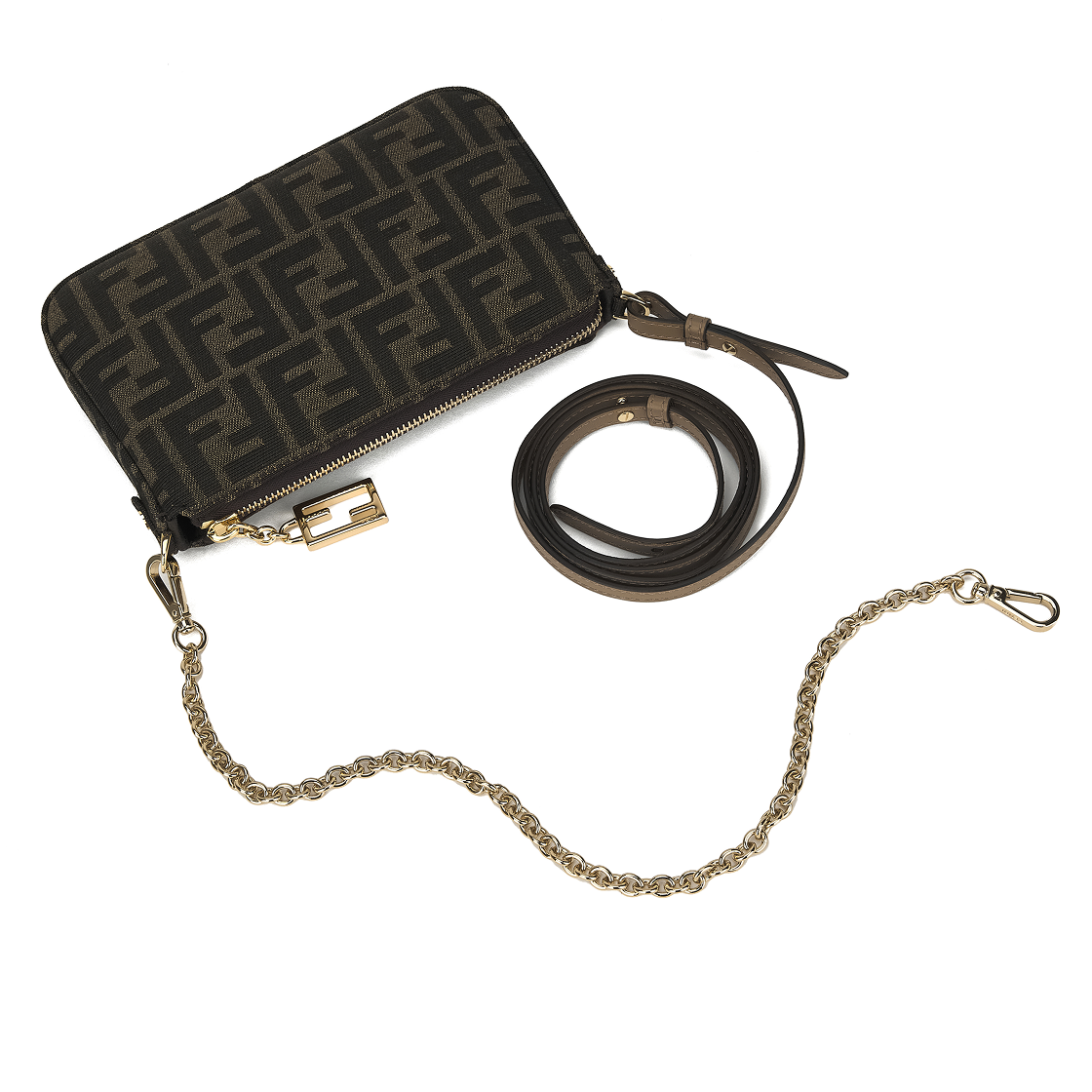 펜디 바게트 자카드 FF 패브릭 체인 파우치 백 브라운(Fendi Baguette Jacquard FF Fabric Chain Pouch Bag Brown) - 3