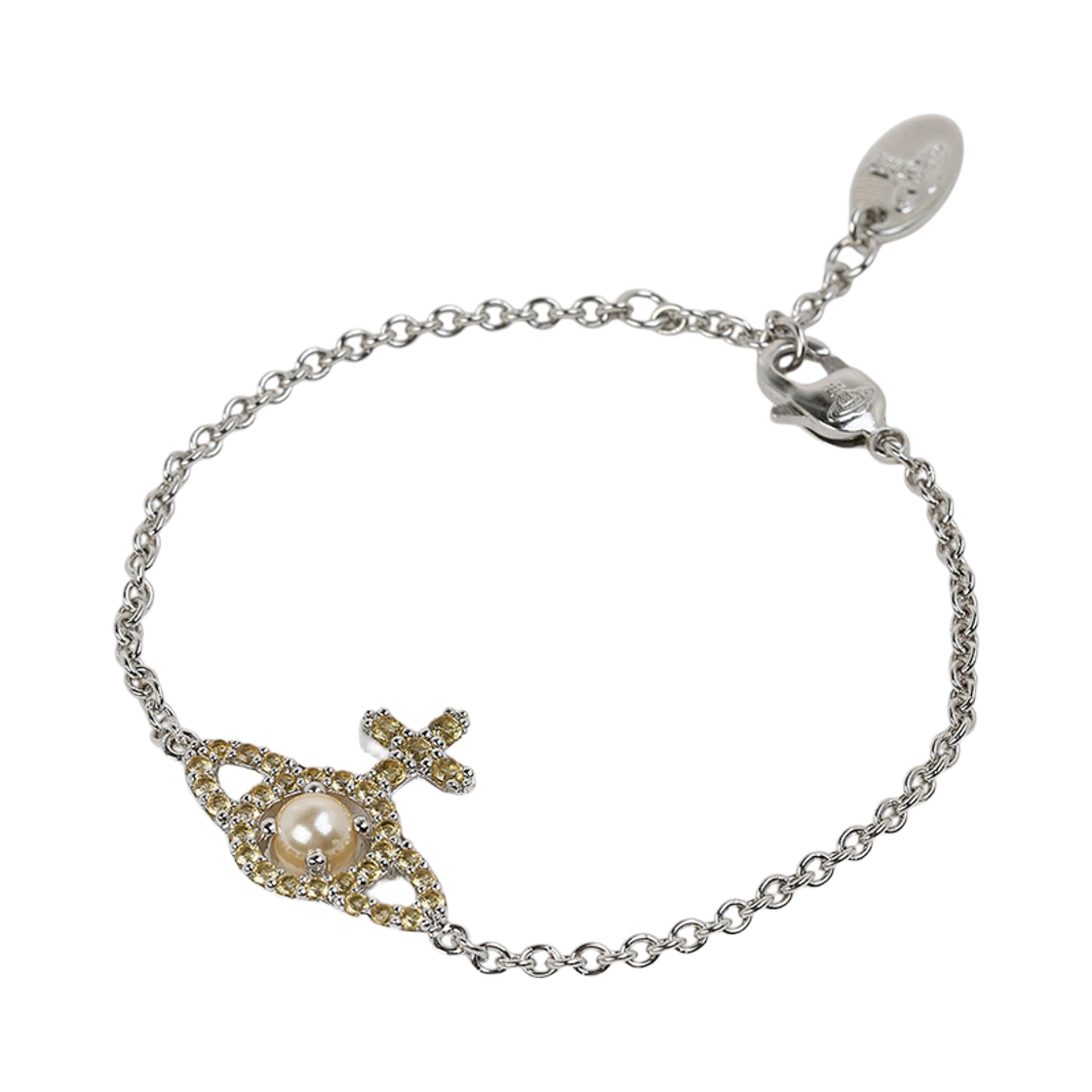 6102021E-02P643 Vivienne Westwood Olympia Pearl Chain Bracelet Light Gold