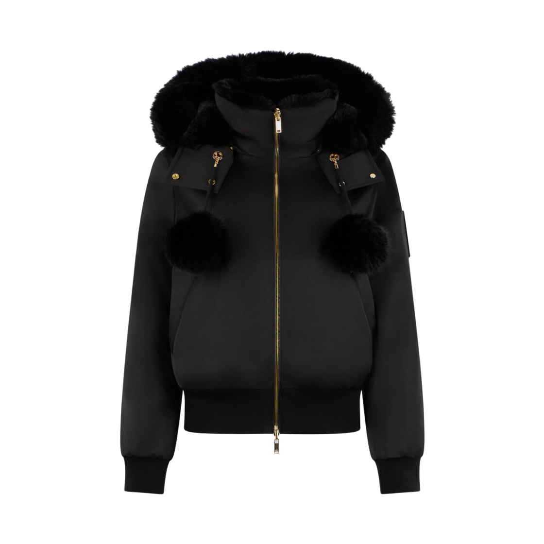 (W) 무스너클 골드 시리즈 오리지널 사틴 데비 봄버 자켓 블랙((W) Moose Knuckles Gold Series Original Satin Debbie Bomber Jacket Black)