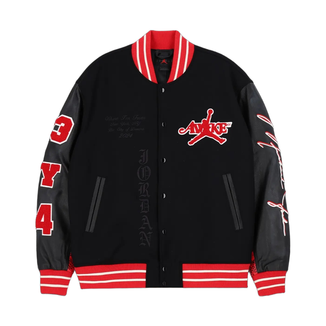 조던 x 어웨이크 NY 바시티 자켓 유니버시티 레드 블랙 - 아시아(Jordan x Awake NY Varsity Jacket University Red Black - Asia)