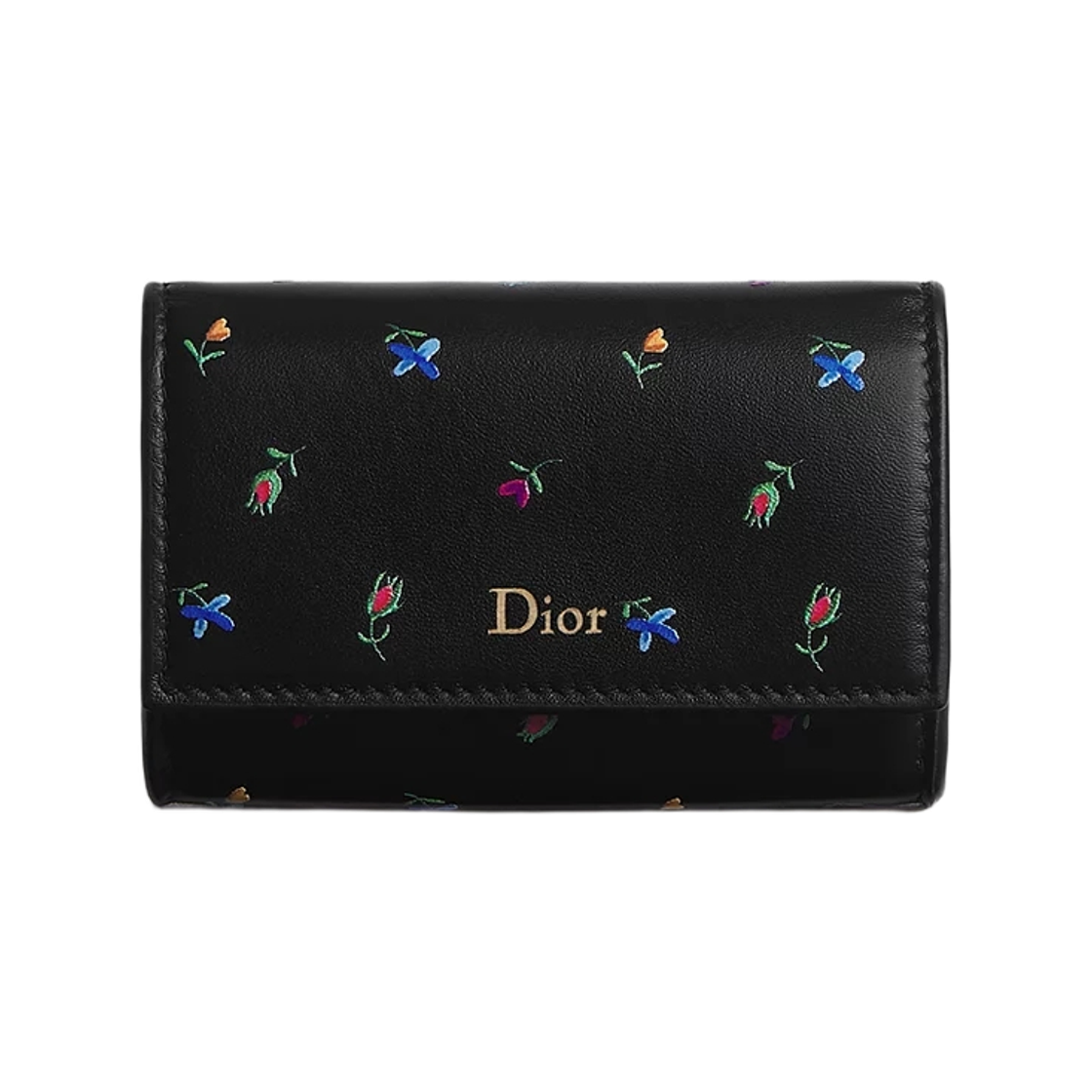 S2406OUJE-M911 Dior Dioramour Dior Glycine Wallet with Revolution Flowers Motif Print Black Lambskin Multicolor