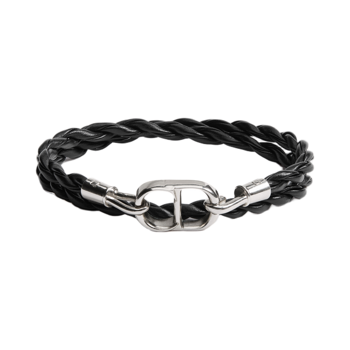 B3210HOMLE-D004 Dior CD Icon Woven Leather Double Bracelet Calfskin and Finish Brass Black