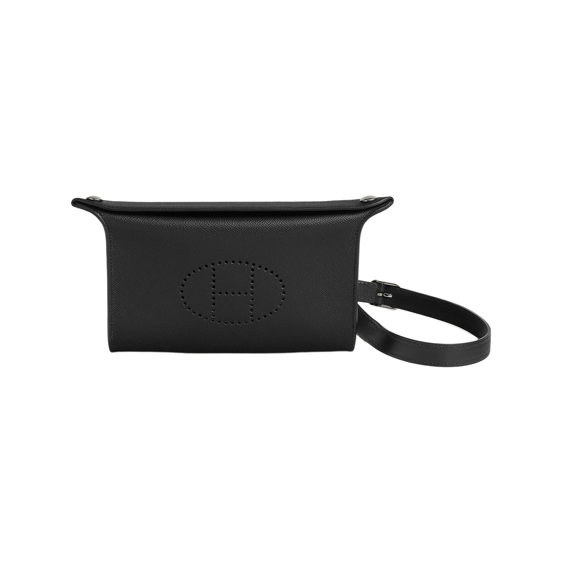 H086279CK89 Hermes Videpoches Bag Epsom & Palladium Noir